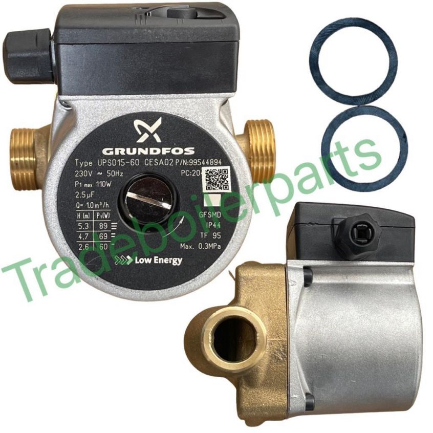 GRUNDFOS UPS 15-60 ONE INCH BRASS TRADITIONAL SECONDARY HOT WATER CIRCULATOR 230V OEM